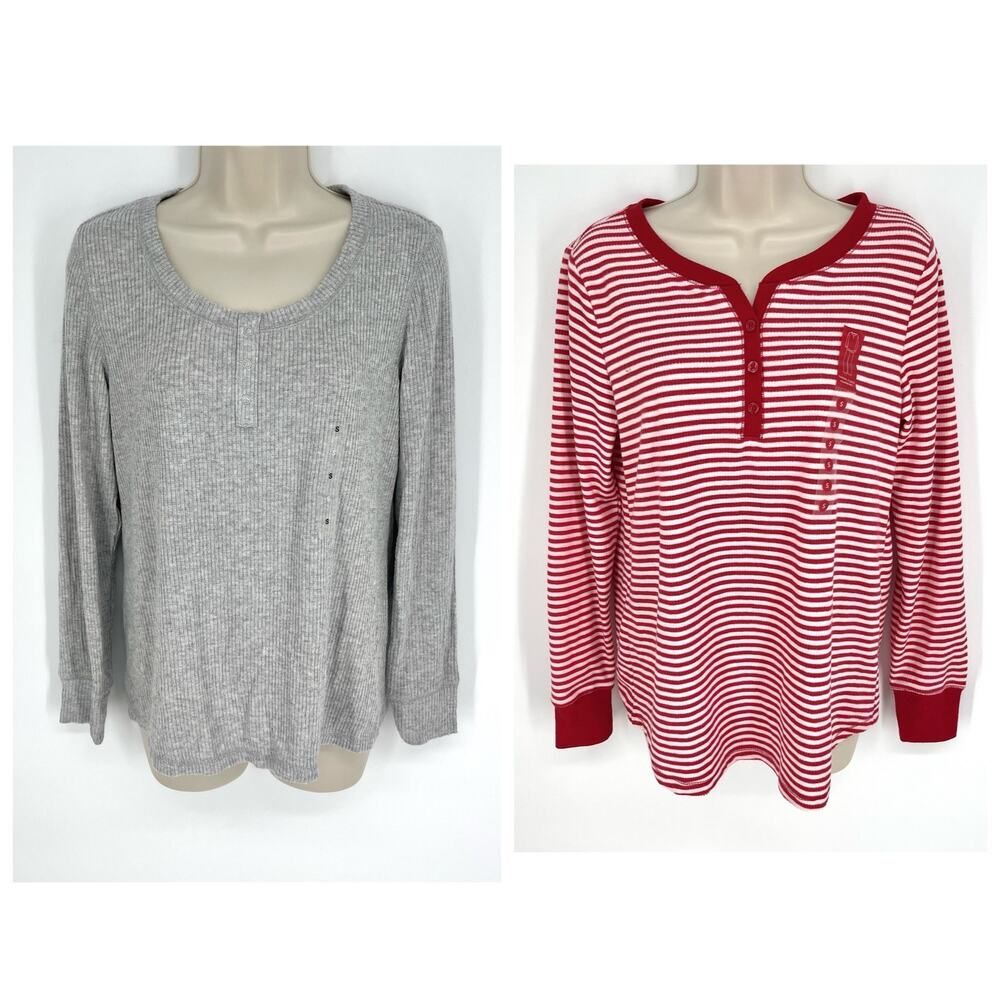 Charter Club NEW 2 Pc Bundle Sleep Shirts Long Sleeves Sz Small Gray Red White
